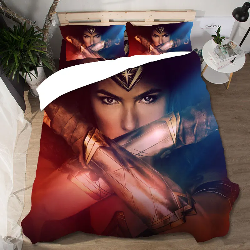 

King Size 3D Printing Bedding Set Wonder Woman Printing Bedding Sets Duvet Cover Bed Sheets Pillowcases Bed Linen Home Textile