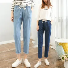 Женские джинсы с вышивкой с героями мультфильмов; эластичные шаровары с средней талией; джинсовые брюки-карандаш; женские брюки-бойфренды