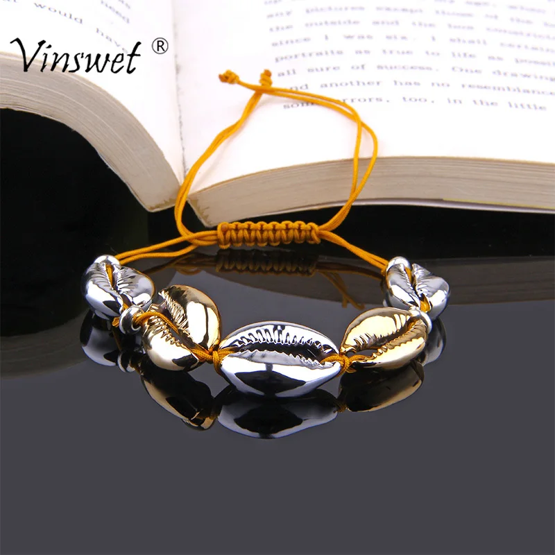 Серебряный браслет в виде раковины Cowrie Femme hematte Boho макраме дружбы для женщин