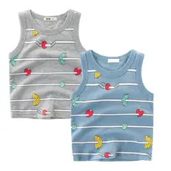 Летняя футболка для мальчиков хлопковая футболка без рукавов Детский жилет для мальчиков и девочек с рисунком клубники детская одежда