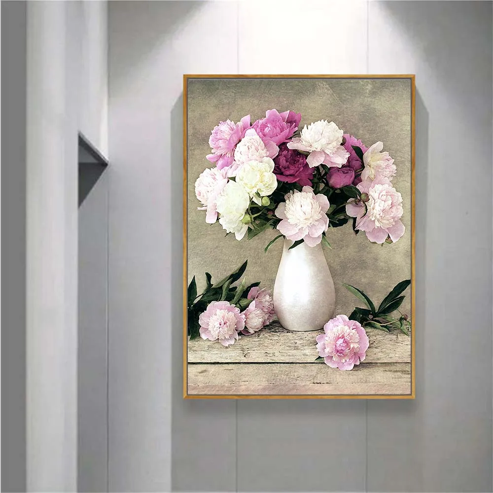 Classic Flower Wall Art Canvas Painting Colorful Peony in the Vase Floral Home Decorative Picture for Living Room | Дом и сад