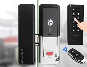 

Smart lock of Invisible installation batteries powered with lock+ remote control+exhit button+password reader for glass doors