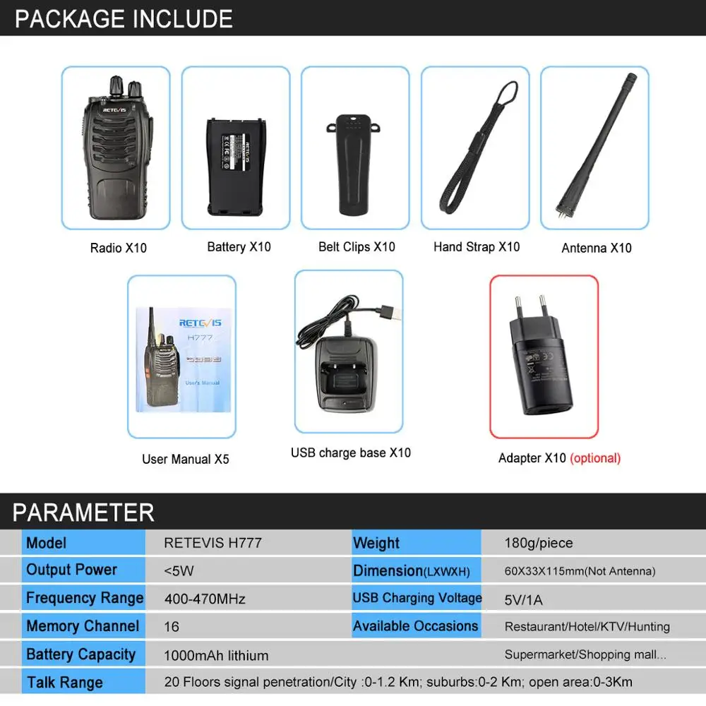 10 шт. рация Retevis H777 UHF 400-470 МГц 16CH Ham радио Hf трансивер 2 способ радио коммуникатор Comunicador удобный
