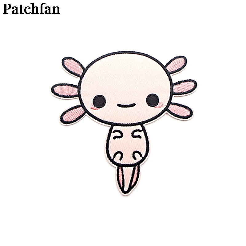 

Patchfan Happy Axolotl Applique patches stickers pour sewing shirt bag clothing para jacket clothes badges iron on t-shirt A2093