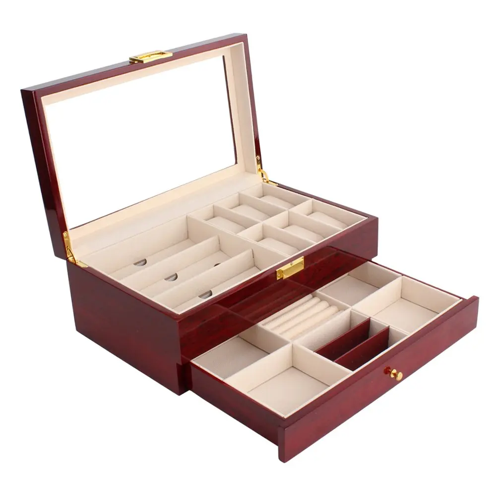 

Double Layers Wooden Jewelry Watch Box Watch Storage Box Watch Display Slot Case Box Case Inside Container Organizer Box