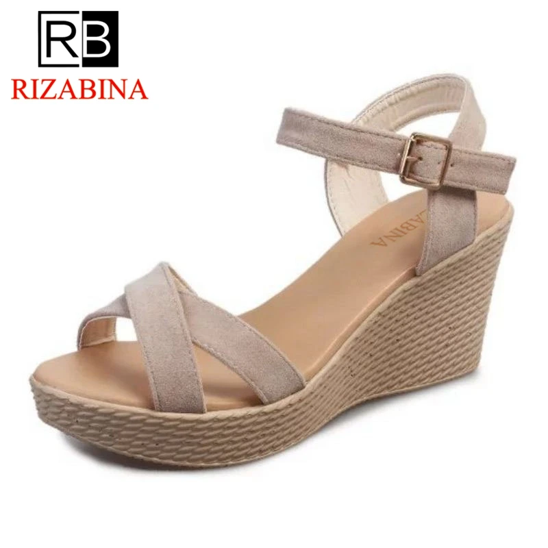 

RizaBina Women Concise Wegdes Sandals Ankle Strap Platform Wedges Sandals Summer Vacation Beach Shoe Women Sandals Size 35-39