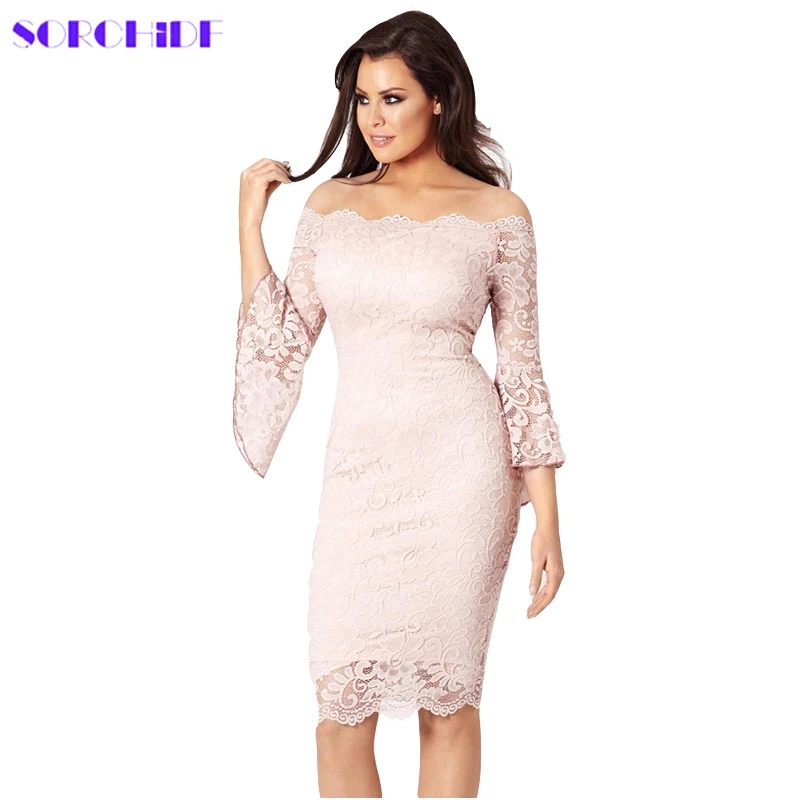 

SORCHIDF Women Bandage Elegant Pinup Vintage Retro Lace Dress Off Shoulder Wedding Party Bodycon Party Fitted Dress Vestidos