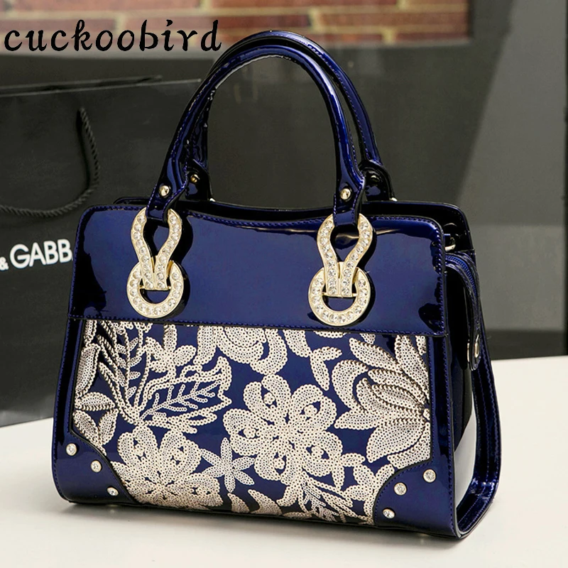

Cuckoobird Genuine Leather Shoulder Bag For Female Fashion Bolsas Top-Handle Bags Solid Color with Embroidery Floral Handbag Bag