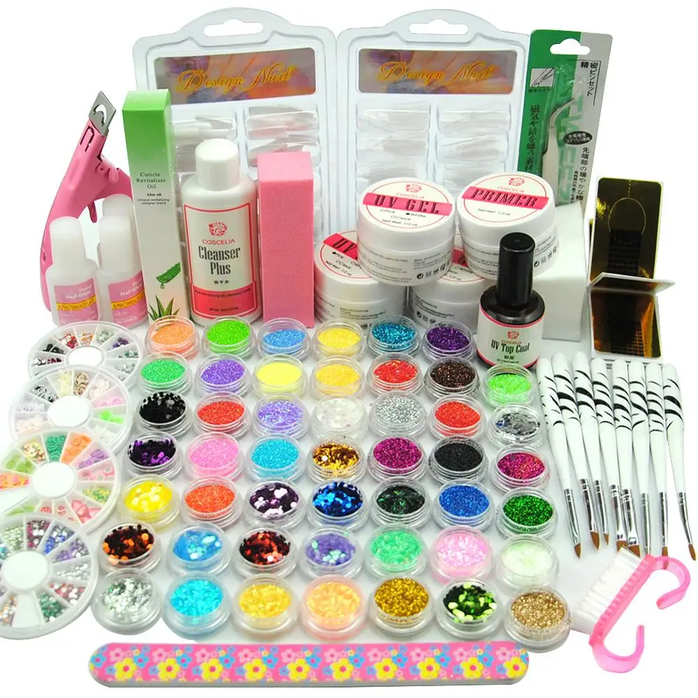 UV Gel Acrylic Powder Nail Kit Glitter False Nails Files ...