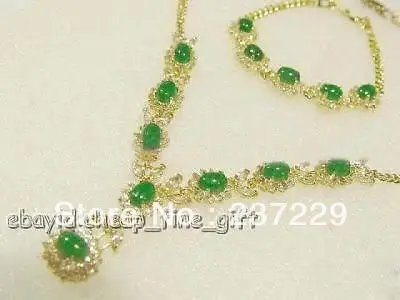 

DD Wholesale price FREE SHIPPING 18K gold plated Genuine Green Jade Necklace bracelet