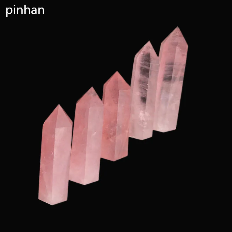 

3pcs Natural Rock Pink Rose Quartz Crystal Wand Point Healing Crystal Stone 70-75mm Free shipping