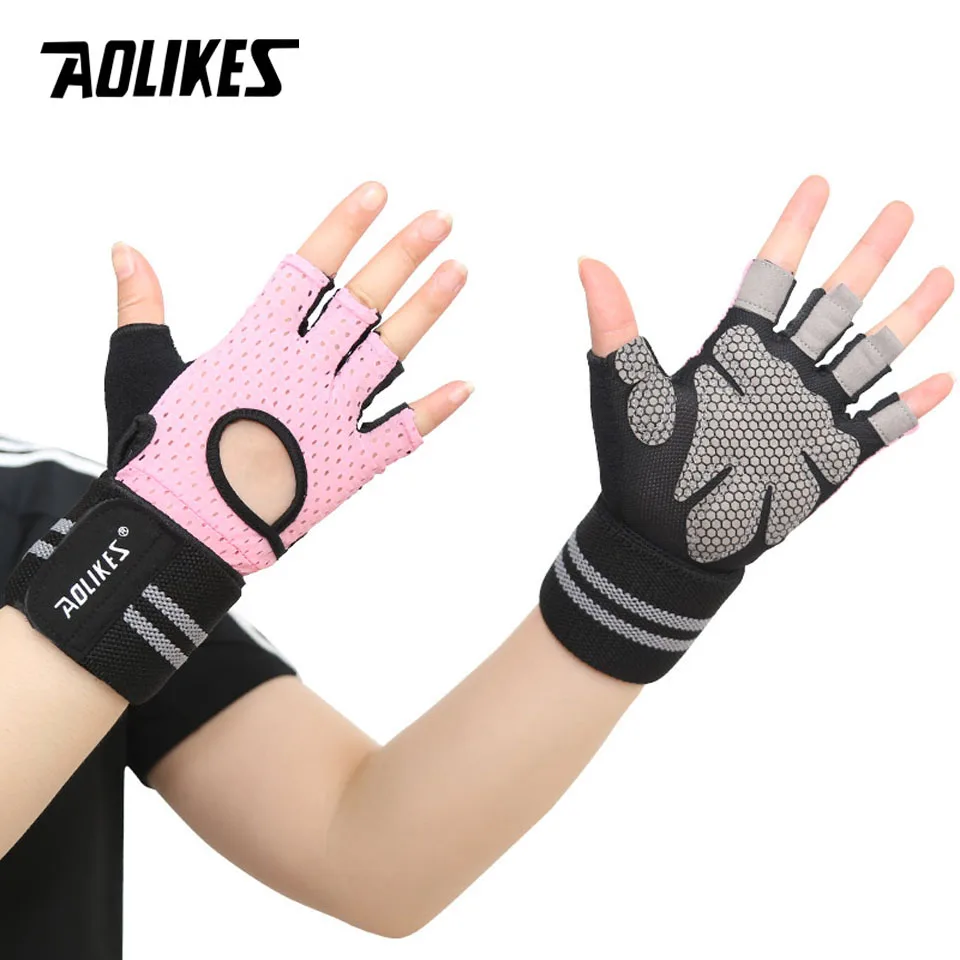 AOLIKES 1 زوج الجسم بناء اللياقة البدنية رياضة قفازات نجوم النادي الأهلي رفع الأثقال قفازات للرجال Musculation المرأة المضادة للانزلاق الحديد