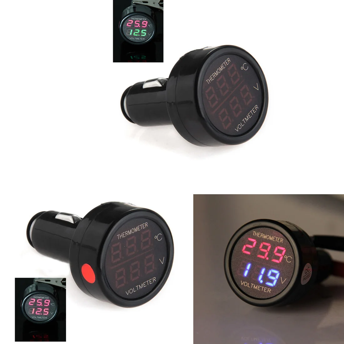

Red LED Car Cigarette Lighter Digital Voltmeter Thermometer Applies to 12/24V Universal Car SUV Truck Voltage Meter Inpelanyu