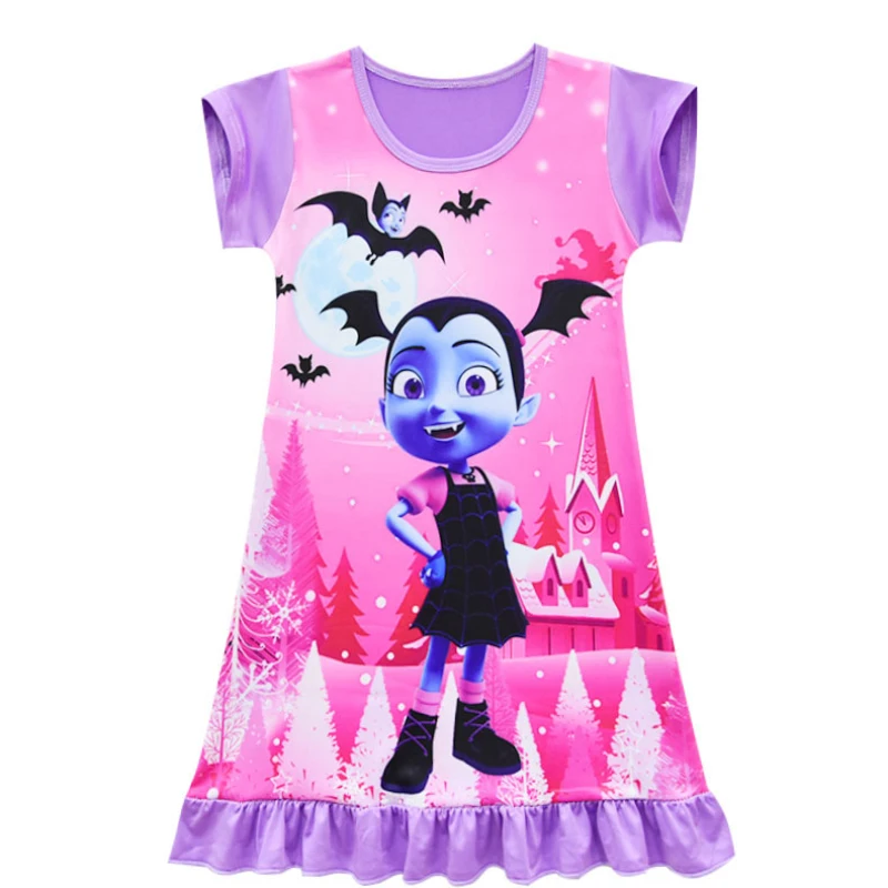 

2018 Princess Girls Party Dress Summer Cotton Short Sleeve Cute Vampirina Dress The Vamp Batwoman Infant Girls Dresses Nightgown