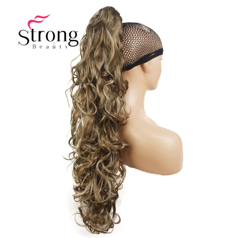 StrongBeauty, 32 дюйма, кудрявые синтетические накладные волосы на заколках, на завязках, конский хвост, синтетические накладные волосы, 270 г, с зажимом челюсти/когтя
