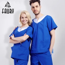 Больничная хирургическая униформы с короткими рукавами для медсестры, для мужчин и женщин, с v-образным вырезом, дышащие топы, штаны, комплект медицинских скрабов