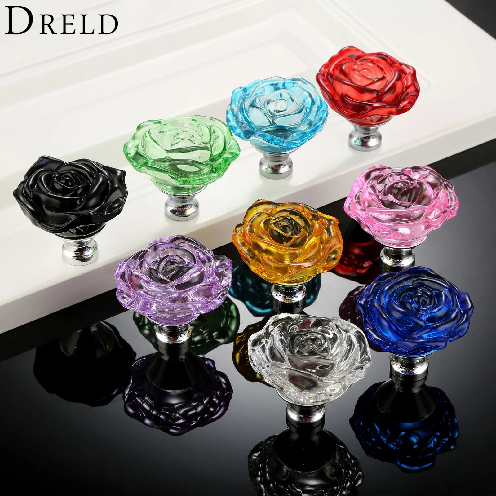 DRELD 1pc 50mm Crystal Rose Glass Clear Knob Furniture Kitchen Drawer Cabinets Handles Dresser Closet Pulls Furniture Hardware DRELD 1pc 50mm Crystal Rose Glass Clear Knob Furniture Kitchen Drawer Cabinets Handles Dresser Closet Pulls Furniture Hardware