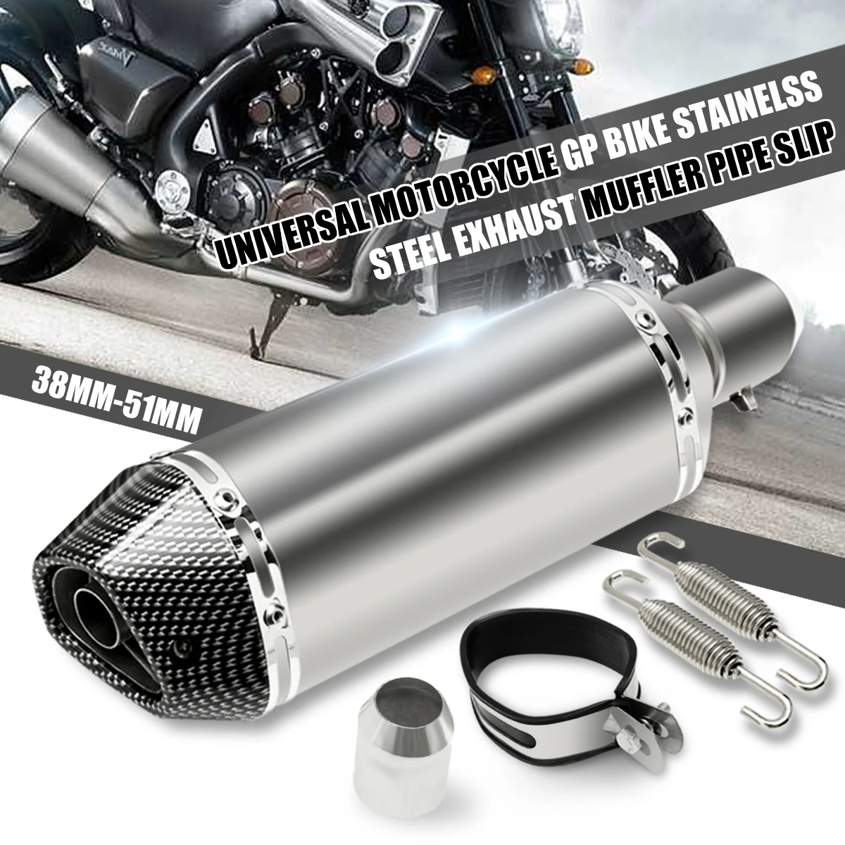 

38-51mm Stainless Carbon Fiber Universal Motorcycle Slip-On Exhaust Muffler Pipe