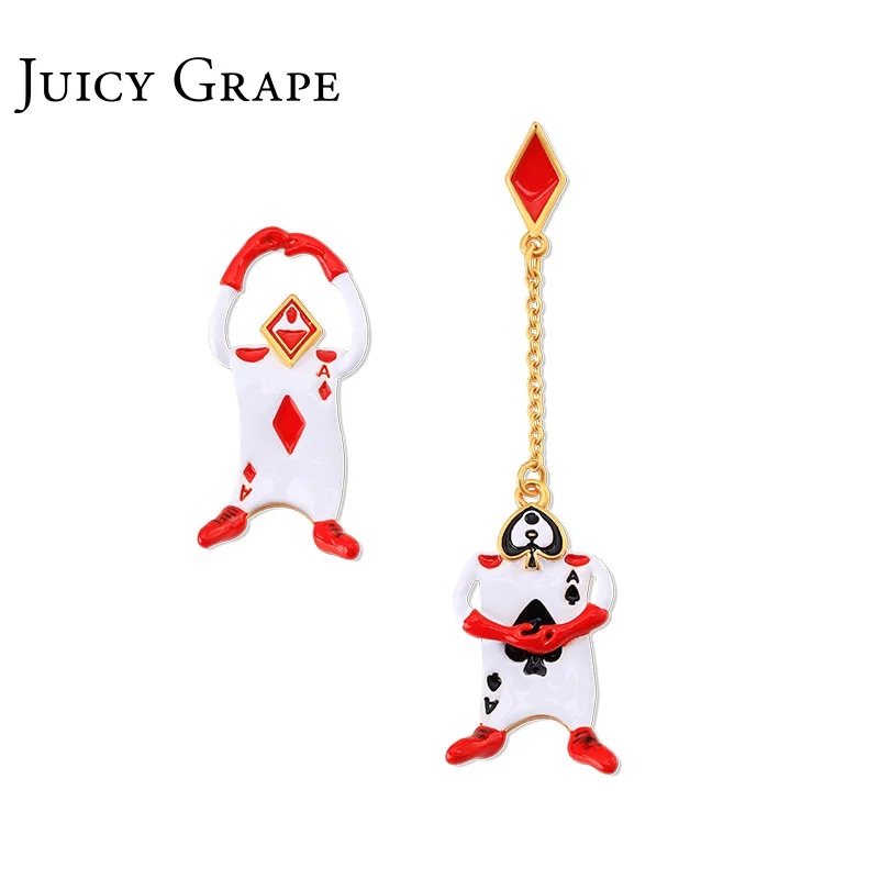 Сочный Виноград Эмаль Покер асимметричные серьги Европейская и американская мода личности серьги девушка длинные серьги