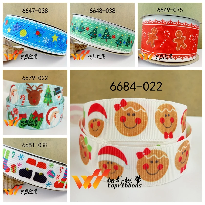 

Free shipping 50 yard Christmas printed grosgrain ribbon 6684