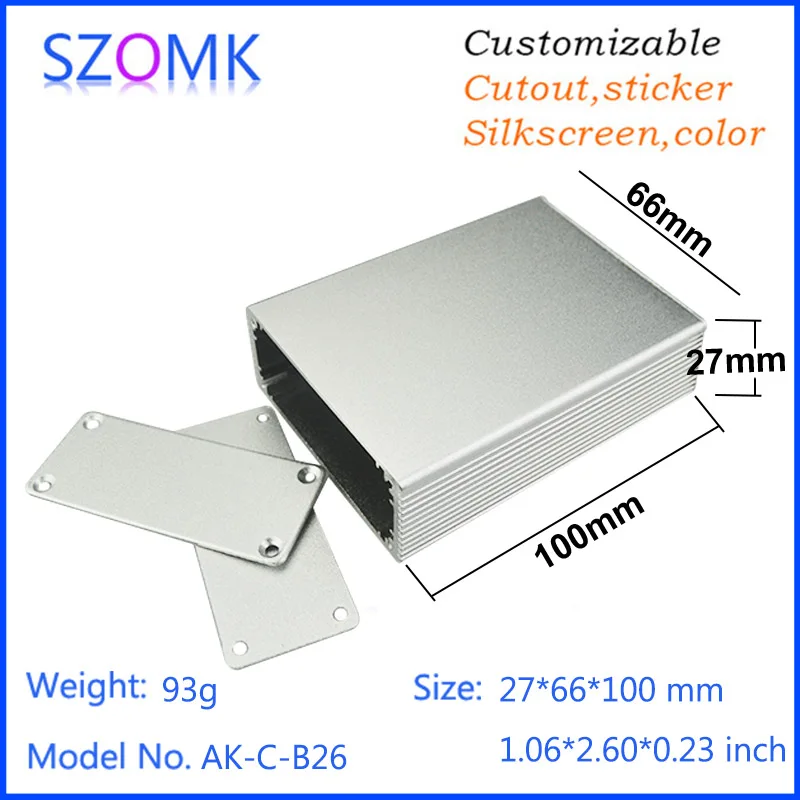 

1 pc, 27*66*100mm szomk hot sales silvery aluminum box enclosure electronic instrument case aluminum housing power project box