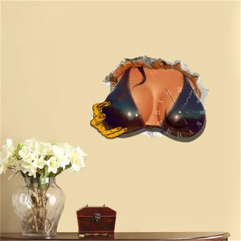 

Funny Sexy 3D Wallpaper Wall Clock Office Gift For Bedroom Living Room Clock Self Adhesive DIY Mural Wall Watch Home Decoration