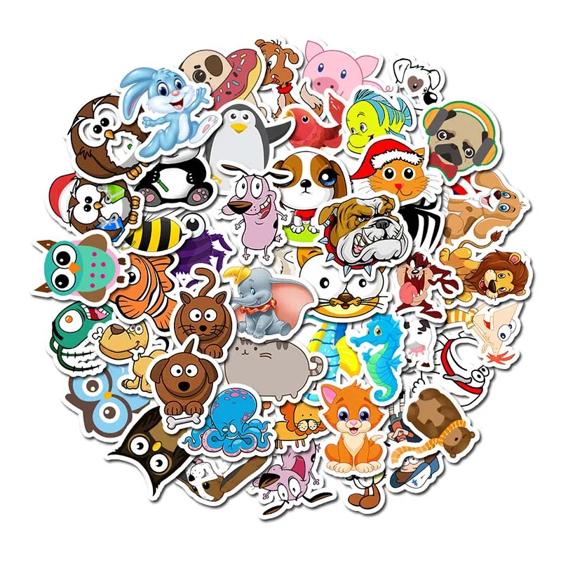 

New sale 50pcs/lot Waterproof Super Cute Cartoon Animal Stickers For Car Laptop Phone Pad Bicycle Decal Kids Gift Cat Pig Dog