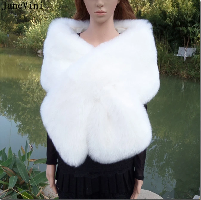 

JaneVini 2018 Fashion Winter Cape Bridal Faux Fur Shawls and Wraps Warm Coat Outerwear White Shrug Jacket Bolero Fausse Fourrure