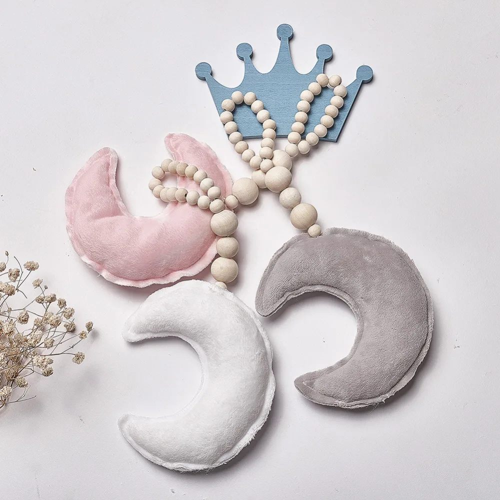 

Baby Room Decor Accessory Baby Bed Bumper Toys Baby Tent Wall Hanging Moon Shaped Wooden Decoration Photography Children Gifts