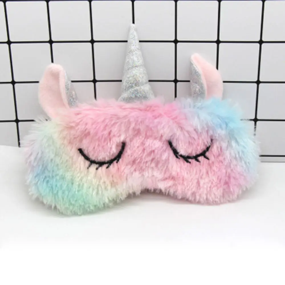 

1 Cute Ice Cream Unicorn Soft Sleeping Eye Cover Mask Animal Plush Fabric Blindfold Relax Girls Lady For Home Traveling Eye Care