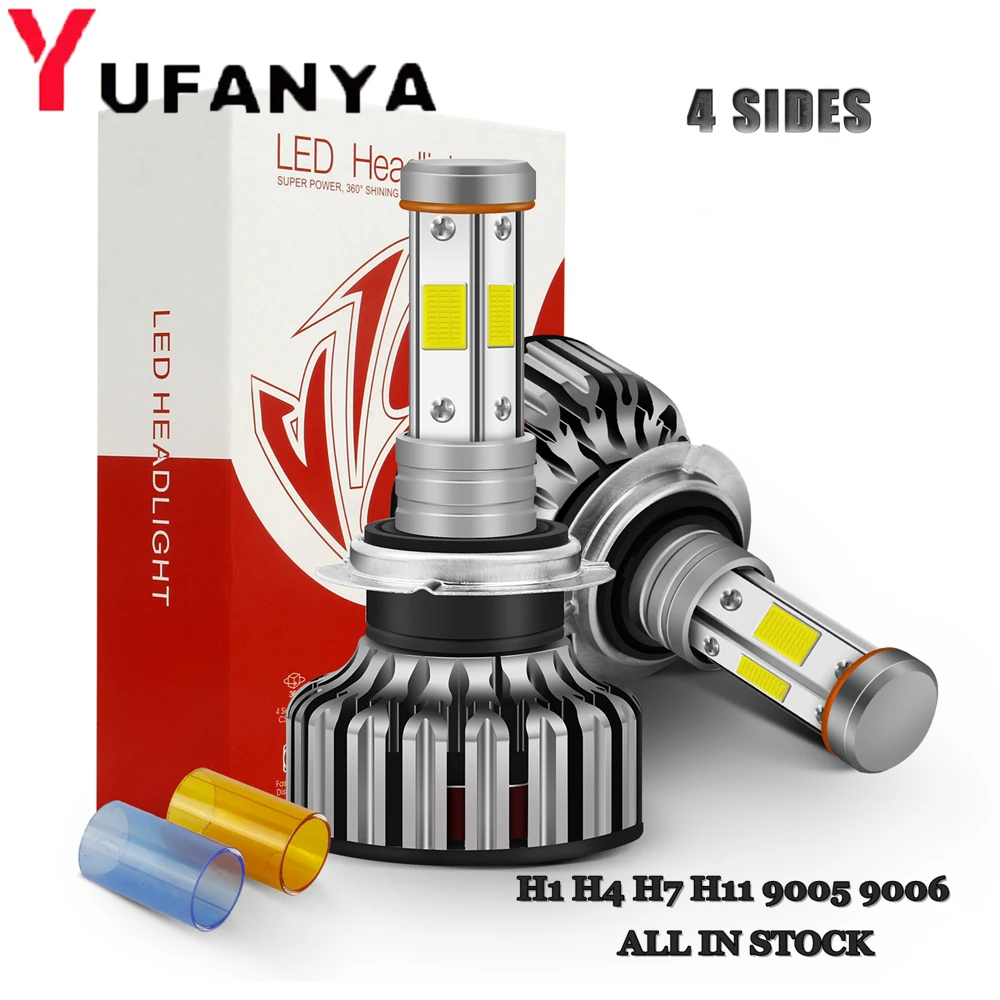 

Car LED 4 Side Headlight Bulb COB LED Auto Car Light Canbus 12000Lm 100W H1 H4 H7 H11 9005 9006 3000K 6000K 8000K Lamp retrofit