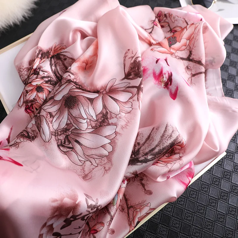Натуральный шелковый шарф женский роскошный бренд Испания роскошный бренд ретро шаль с цветочным принтом шаль Длинные банданы Bufanda Foulards хиджаб
