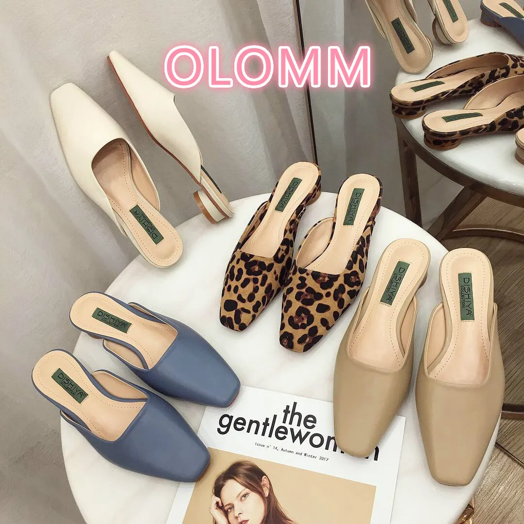 

Spring 2019 New Korean Fangtou Shallow Leopard Mark Comfortable External Half Slippers