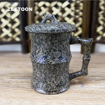 

300cc Longevity Bamboo Rhyme Lid Mug Natural Medical Stone Carving Tea Mug Healthy Teacup Chinese Tea Set Water Glass Master Cup