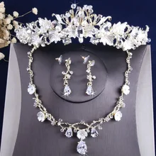 Барокко Винтаж золотой кристалл жемчуг Цветы Свадебный комплект ювелирных изделий африканские бусины Стразы Корона Диадемы колье ожерелье серьги комплект