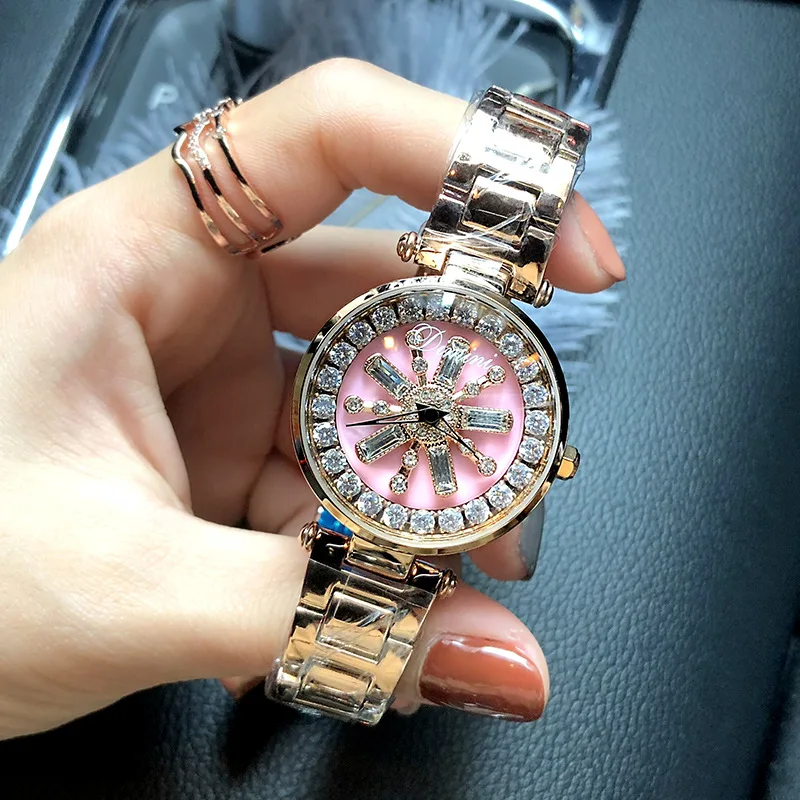 

Ladies watches women's quartz wristwatches female clock top brand luxury dress sun fower rotate dial solid color relogio