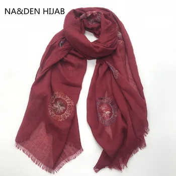 

HI-Q solid plain embroider flower cotton shawl fashion Muslim women's scarves wraps 10 pcs/lot fast shipping hot sale