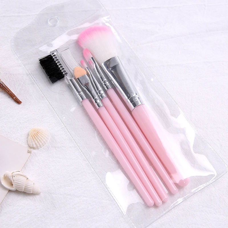 YALIAO 5pcs Pink Cosmetic Brush Set Eyeshadow Eyebrow Lip Brush Nylon Hair Make Up Brushes High Quality Powder Brush Makeup Tool