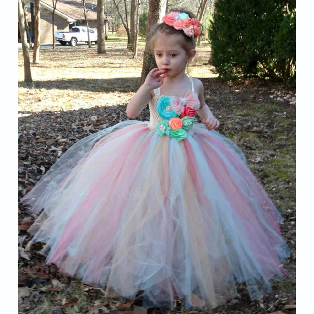 Яркие цвета радуги; праздничная одежда для девочек; платье для выпускного вечера; Детские платья принцессы с цветочным узором до щиколотки; vestido de festa Longo