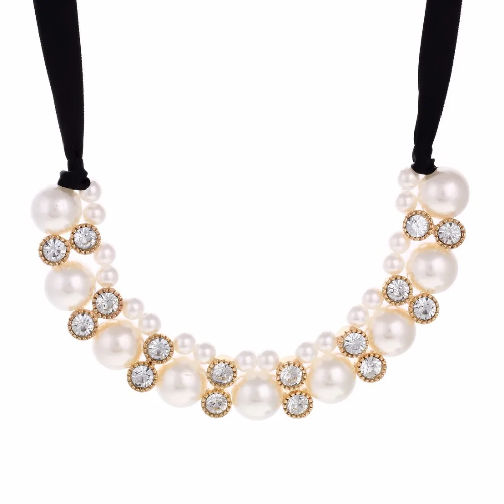 KMVEXO имитация жемчуга Чокеры ожерелье белый черный бисер Стразы Лента ожерелье s& Подвески массивное ожерелье для женщин