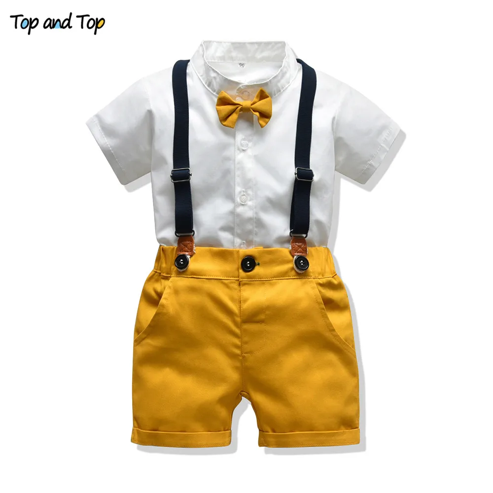 Топ и топы, комплекты одежды для маленьких мальчиков, одежда для новорожденных мальчиков, шорты топы с рукавами+ комбинезон, комплект из 2 предметов летняя одежда для малышей - Цвет: Белый