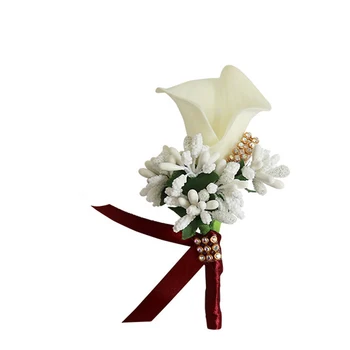 

5Pieces/Lot Wedding Groom Groomsman Boutonniere Ivory PU Calla Lily Artificial Flower Men's Suit Brooch Party Prom Cloth Corsage