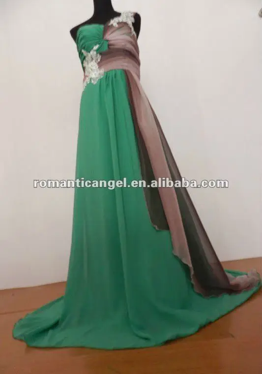 2012 hot sale A line applique chiffon green evening dresses
