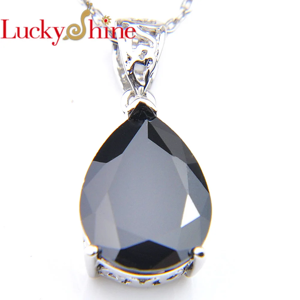 Luckyshine Water Drop Black Ony Crystal Cubic Zirconia Silver Wedding