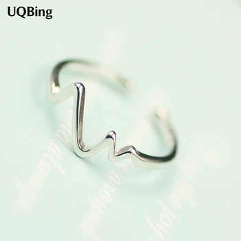 

New Arrivals 925 Sterling Silver ECG Ring Open Rings For Girl Women Gift Jewelry