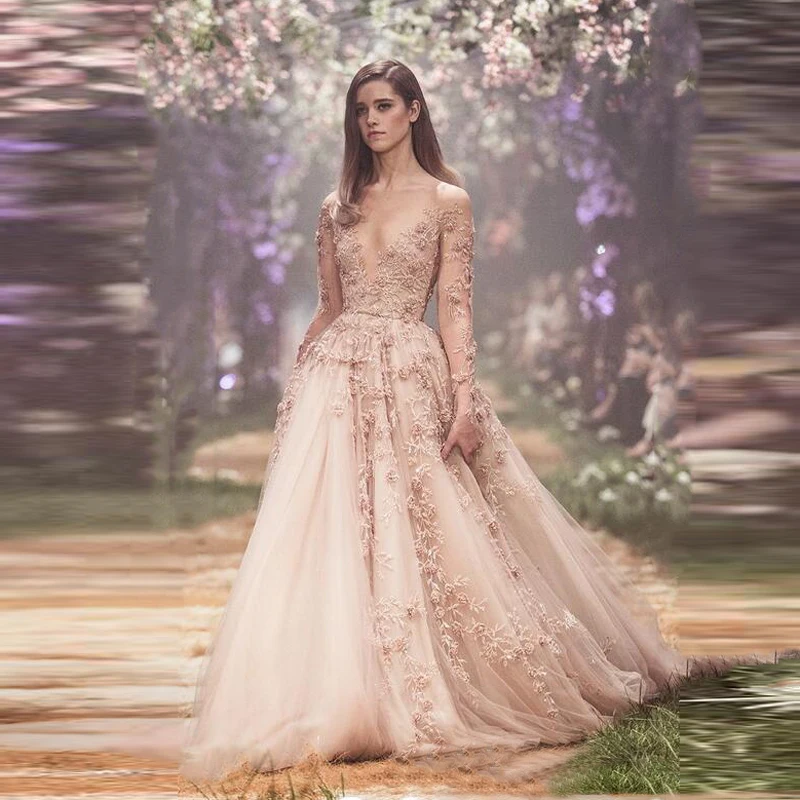 champagne-3d-floral-long-sleeve-wedding-dresses-2018-paolo-sebastian-lace-applique-princess-puffy-skirt-country-garden-wedding-gowns