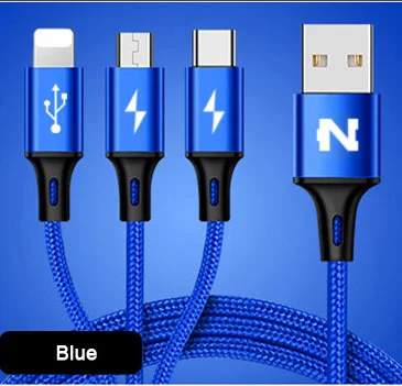 NOHON 3 в 1 type C 8Pin Micro USB кабель для iPhone 7 6 6S Plus iOS 10 9 8 samsung Xiaomi Nokia провод для быстрой зарядки - Цвет: Blue