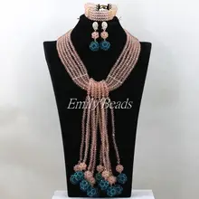 Элегантные персиковые/бирюзовые синие нигерийские Африканские свадебные бусы комплект ювелирных изделий традиционные индийские свадебные бусы AIJ985