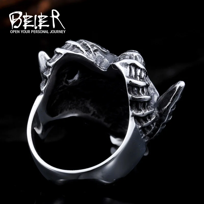 BEIER New Store 316L Hot Sell 316LStainless Steel Winged Skull Cool Punk Ring Biker Jewelry for man BR8-422