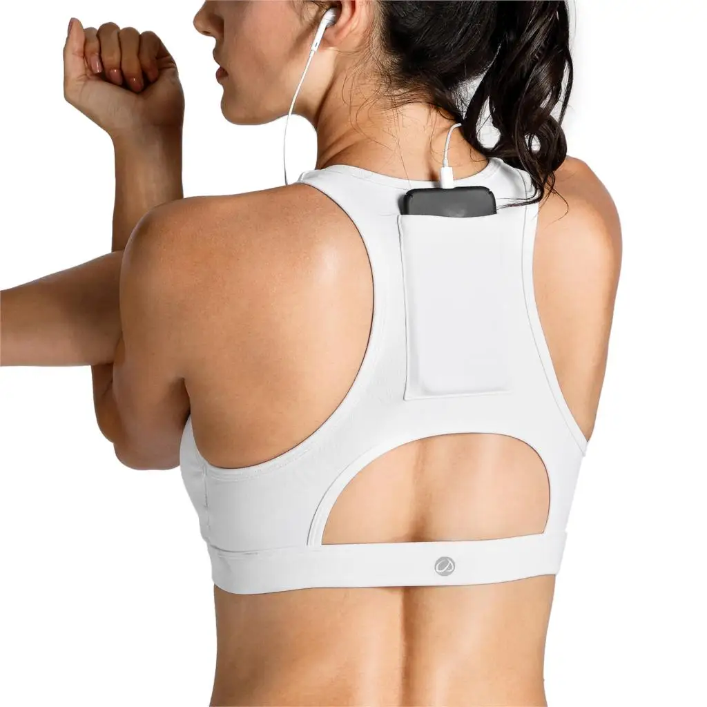 

Women's High Impact Front Zipper Sports Bra Racerback Pocket Yoga Bra Top
